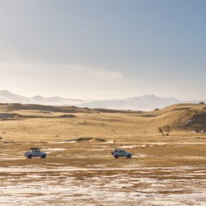 A offroad mongolia winter tour drives across the wilderness