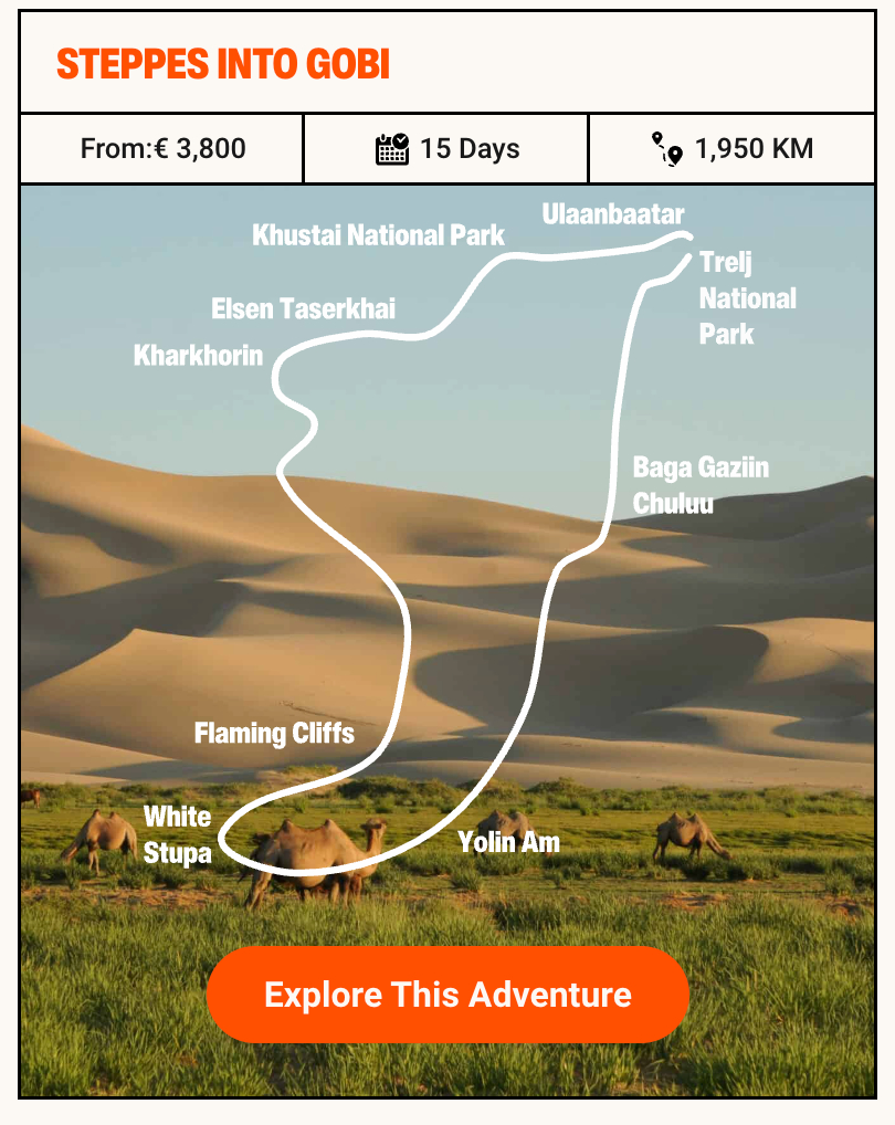 Ideale gezinsvriendelijke Mongolië vakantieroute met kinderen naar de Gobi